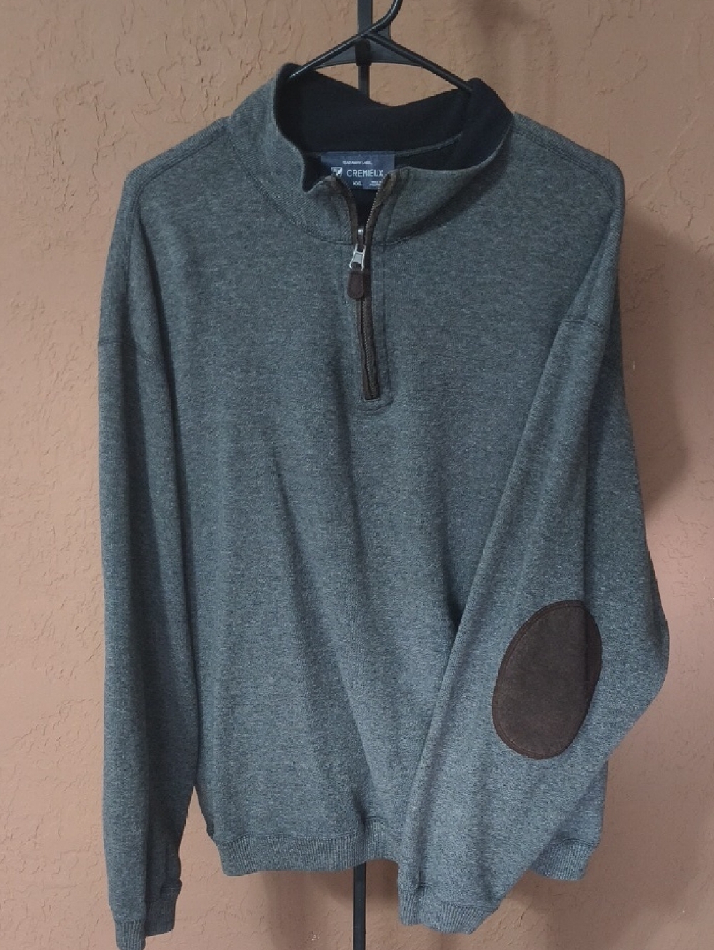 Daniel Cremieux Men's Heather Gray Quarter-Zip Sweater with Suede Elbow Patches
